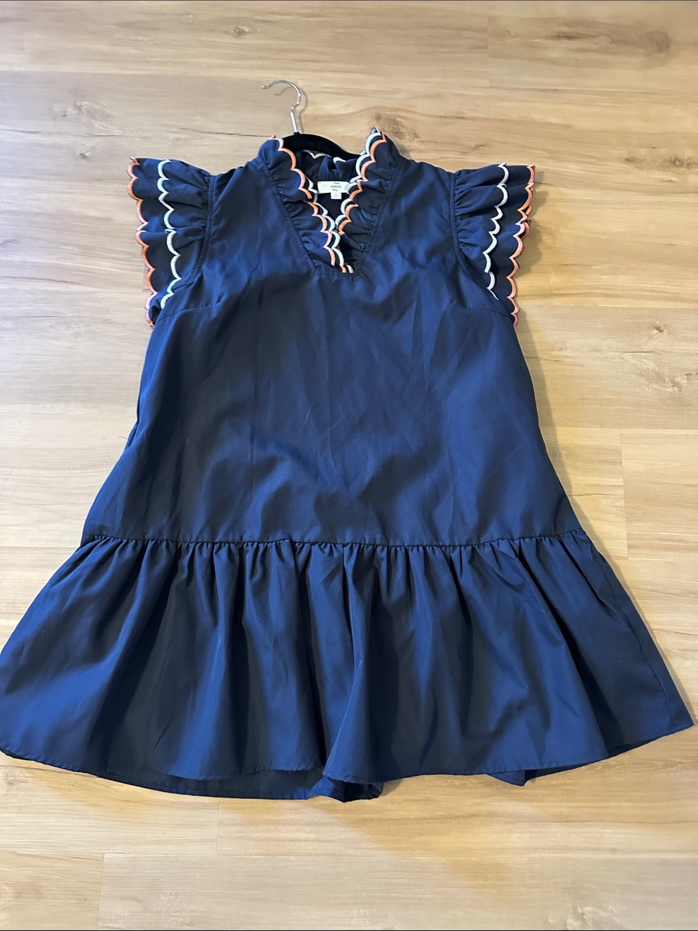 entro Navy Ruffle Hem Dress with Scallop Trim